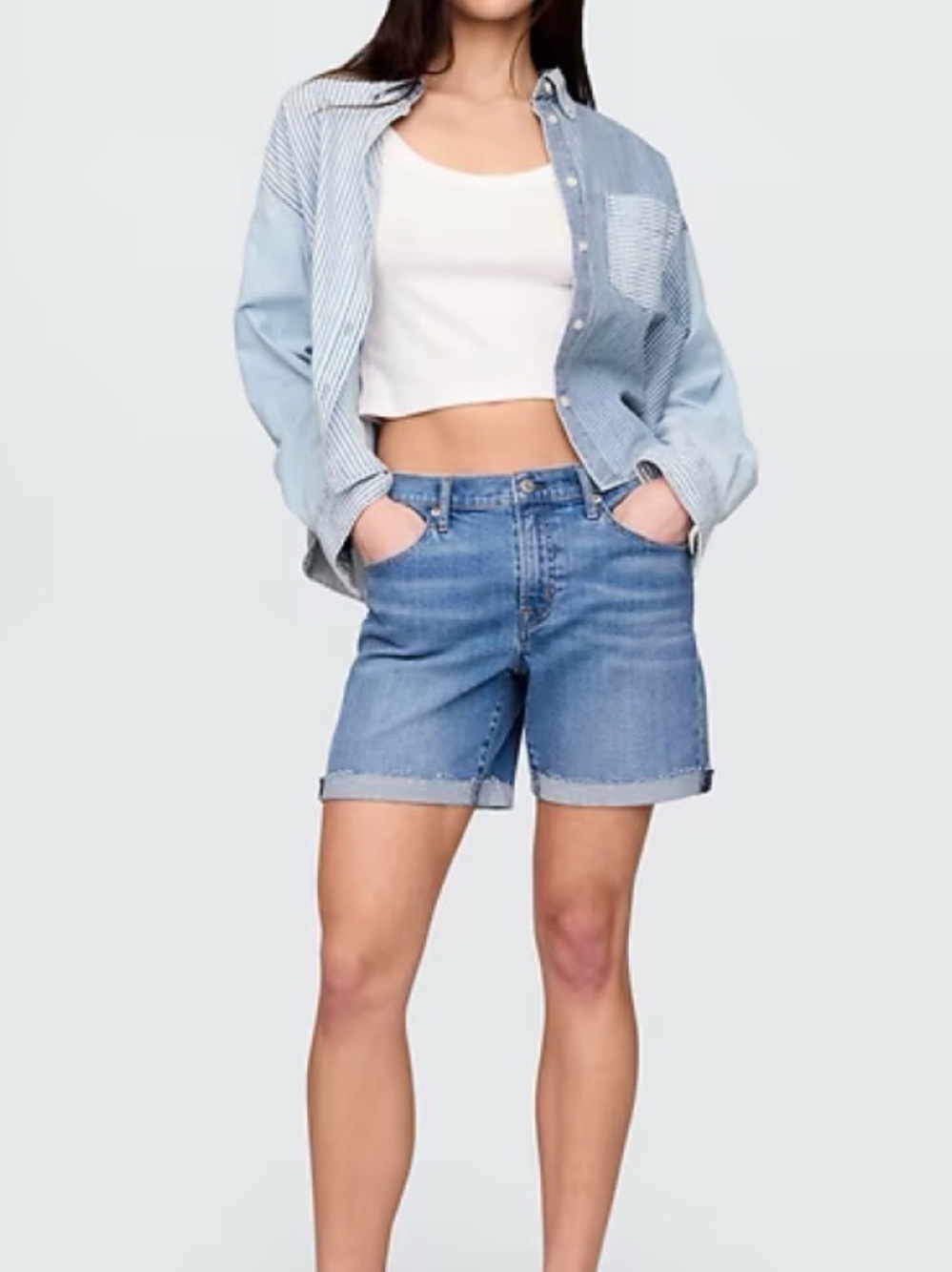 GAP Medium Wash Blue Mid-Rise Denim Shorts 5” Inseam